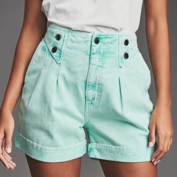 Retrofete Pants - RETROFETE Trixie Shorts in Bermuda Acid Green High Waist Pockets Size 24 NEW